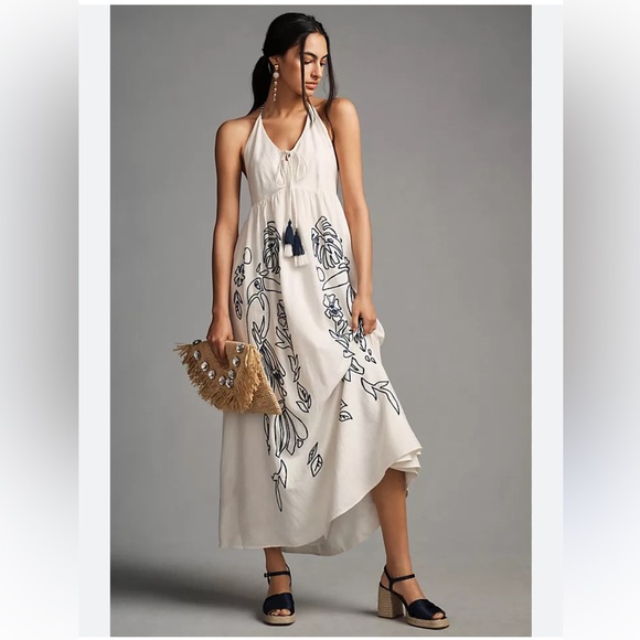 FARM Rio Dresses & Skirts - Anthropologie Farm Rio Embroidered Halter Maxi Dress
